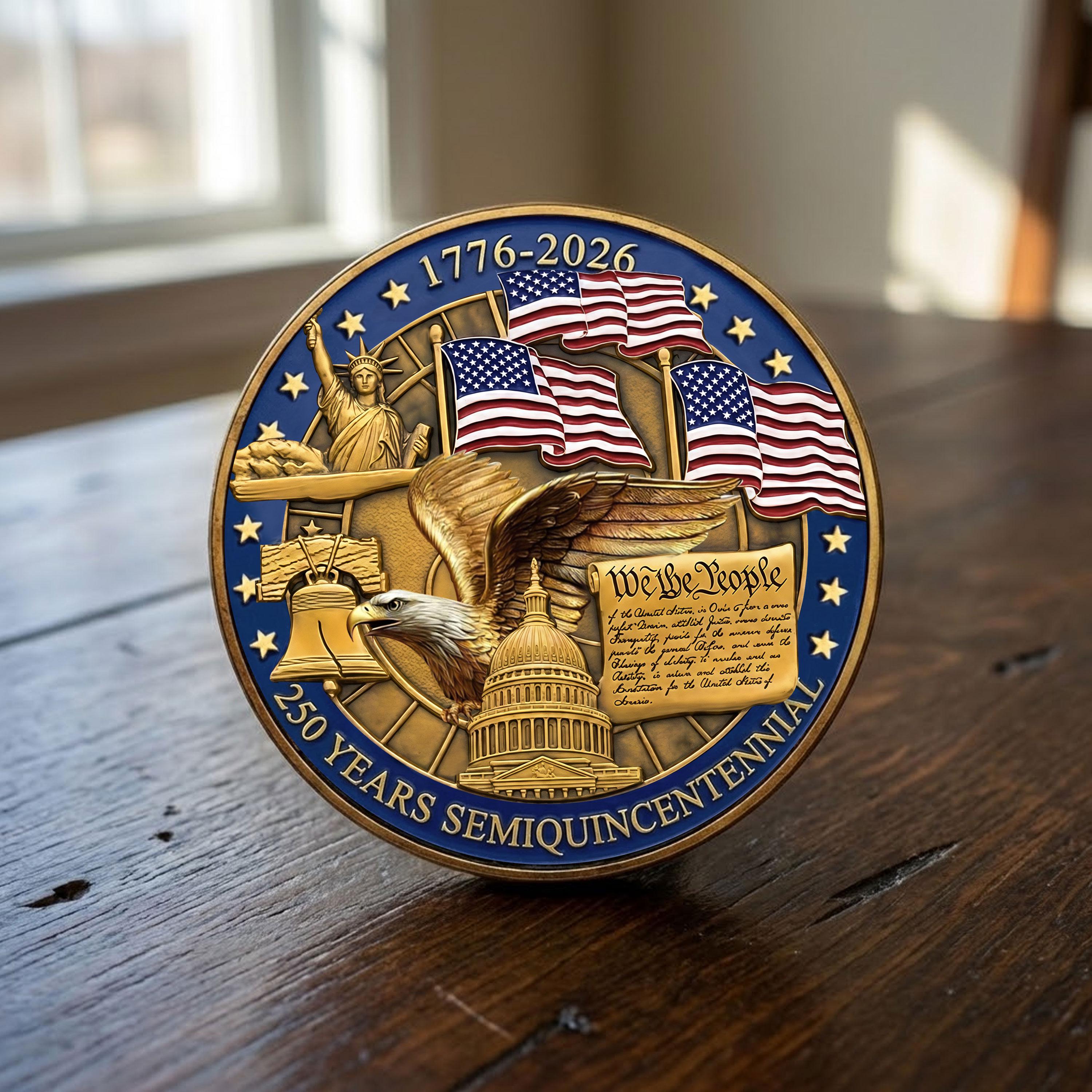 Discover USA 250TH Anniversary Commemorative , Flag & Liberty Bell Design Collectible Coins