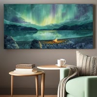 Rainbow Northern Lights Auroraborealis Mountains With Water Scene Oil