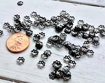 Gunmetal 6mm Filigree Bead Cap, 6mm Black Oxide Bead Cap, Small Filigree Bead Cap, Antique Tiny Bead Cap, Delicate Gunmetal Bead Cap, 144