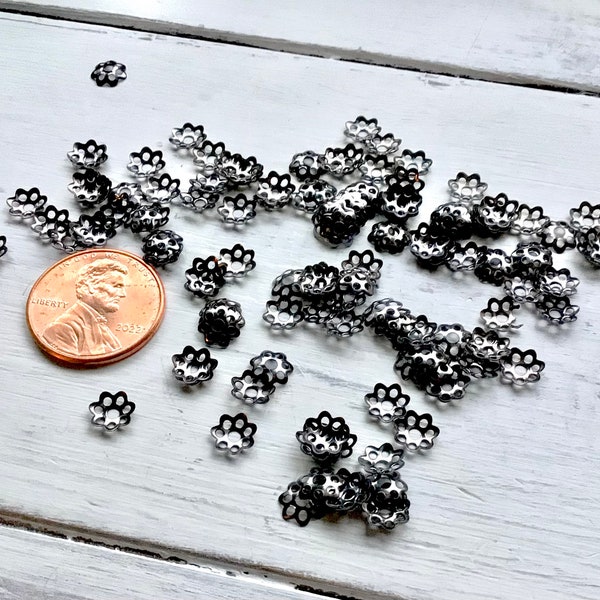 Gunmetal 6mm Filigree Bead Cap, 6mm Black Oxide Bead Cap, Small Filigree Bead Cap, Antique Tiny Bead Cap, Delicate Gunmetal Bead Cap, 144