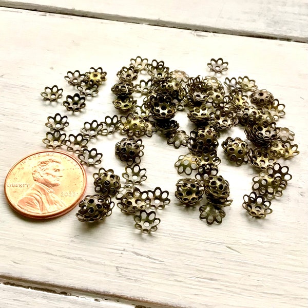 Antique Brass 6mm Filigree Bead Cap, 6mm Brass Bead Cap, Small Filigree Bead Cap, Antique Brass Tiny Bead Cap, Delicate Brass Bead Cap, 144