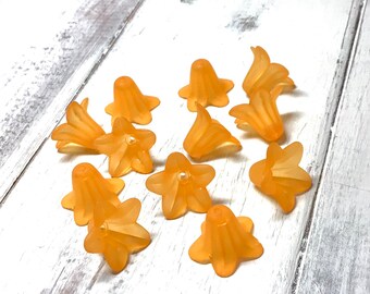 Orange Lucite Lily Beads, 18mm Orange Flower Bead, Orange Lily Flower, Fall Orange Flower Bead, Julie's Bead Store, Autumn Orange Flower