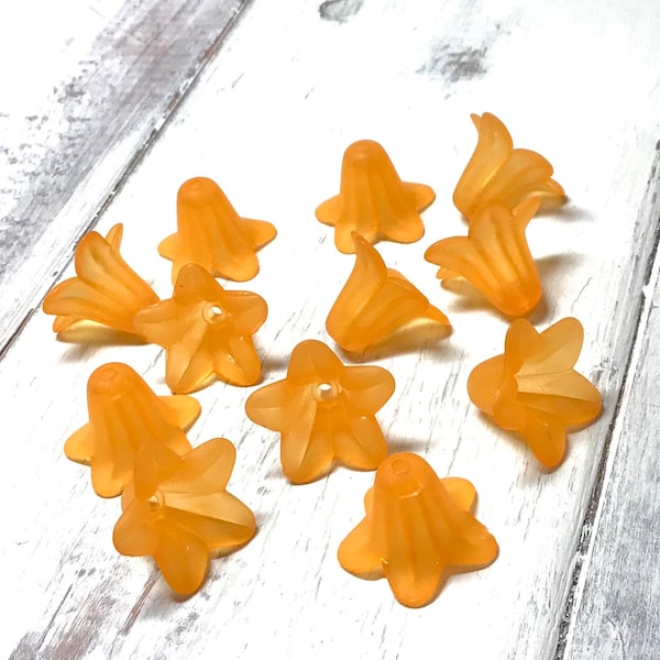 Orange Lucite Lily Beads, 18mm Orange Flower Bead, Orange Lily Flower, Fall Orange Flower Bead, Julie's Bead Store, Autumn Orange Flower