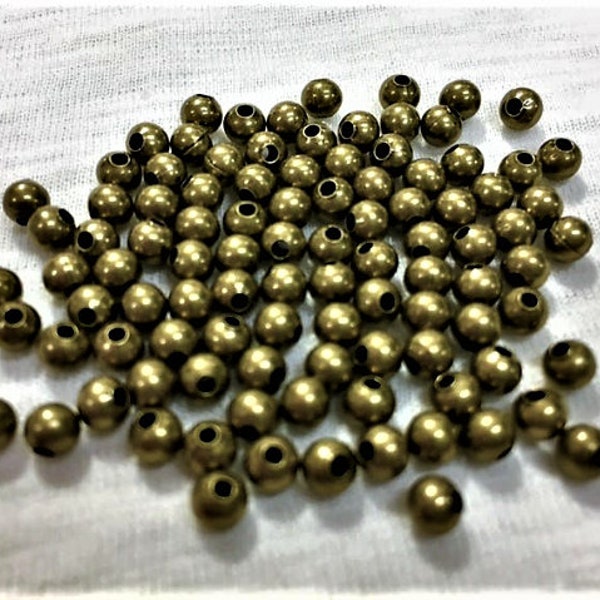 4mm Round Antique Brass Beads, 100 pieces, 4mm Antique Brass, 4mm Brass Round Metal, Antique Brass Spacer, Brass Metal Ball, Antique Spacer