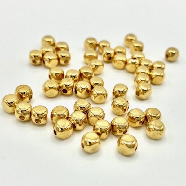 CLEARANCE Sale, 5mm Cube Gold Plated Beads, 50pieces, 5mm Rounded Cube, 5mm Gold Plated Metal, Gold Cube Spacer, Gold Metal Square Bead