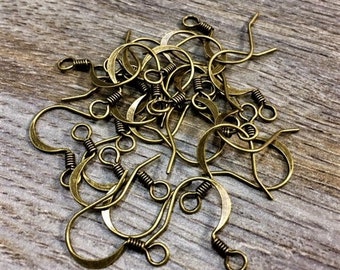 24 pc-Antique Brass Coil Earwires, Antique Brass Earwire, Antique Brass Fishhook, Brass Earring, Brass Hook, Antique Brass Fancy earwire