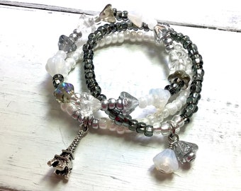 Kit de pulsera elástica para niños, kit de pulsera de París, kit de pulsera de flores, kit de tobillera, kit de pulsera, kit de cuentas de vidrio, kit de pulsera de la Torre Eiffel