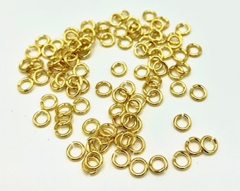 4mm Gold Plated Jumprings-22 gauge-100 piece pack, 4mm Gold Jumprings, Small Gold Jumprings, 4mm Gold Jumprings, Tiny Gold Jumprings, Gold