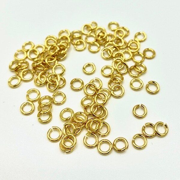 4mm Gold Plated Jumprings-22 gauge-100 piece pack, 4mm Gold Jumprings, Small Gold Jumprings, 4mm Gold Jumprings, Tiny Gold Jumprings, Gold