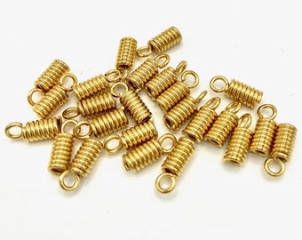 24 PC, Gold Plated Leather Coils, 1.5mm Cord Crimps, Gold Leather Cord Crimps, Gold Plated Crimps for Leather, 1mm Cord Crimp, Gold Plated