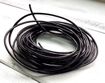 1.5mm Black Leather, 5 Yard Section, 1.5mm Black Leather Cord, Indian Leather, 1.5 mm Black Cord, Leather Wrap Bracelet, Leather Necklace