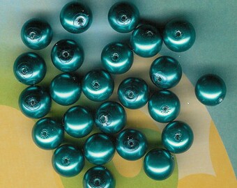 24 piezas, Perla de vidrio verde azulado de 10 mm, Perla de vidrio azul océano, Perla verde azulado azul océano, Perla verde azulado de 10 mm, Perla de vidrio con circonita azul, Piedra natal de diciembre
