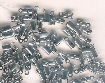 144pc-Antique Silver Cord Crimp, 2mm Cord Crimp, 2mm Leather Cord Crimp, Silver Coil End Cap, Fold Over Crimp with Loop, Leather Crimp