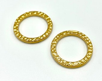 2 pc-18mm Hammered Gold Connector, Tierra Cast Hammered Ring, Soldered Gold Ring, Gold Chandelier Component, Hammered Gold Ring, Tierra Cast