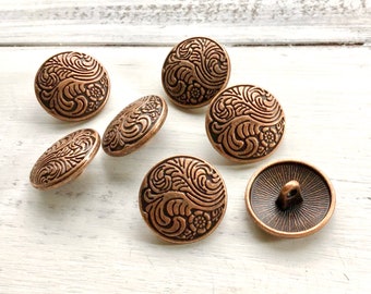 7pc-17mm Copper Plate Flower Button, Copper Button, Flower Button, 17mm Copper Button, Leather Wrap Button, Bracelet Button Clasp, Copper