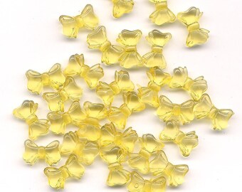 Yellow Bow, Translucent Bead, Lemon Yellow, Lucite Bow Beads, 17mm Bow Bead, Bargain Beads, Plastic Bow, Gift, Military, Sale