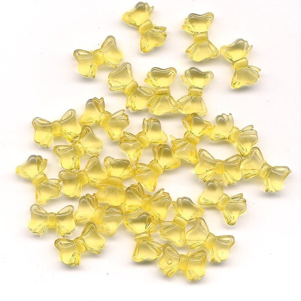 Yellow Bow, Translucent Bead, Lemon Yellow, Lucite Bow Beads, 17mm Bow Bead, Bargain Beads, Plastic Bow, Gift, Military, Sale