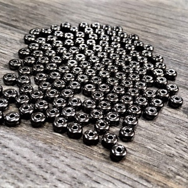 5mm Gunmetal Flat Beads, 144 pieces, 5mm Gunmetal Spacer, 5mm Gunmetal Rondelle, Julies Bead Store, Bead Source, 5mm Black Oxide Spacer