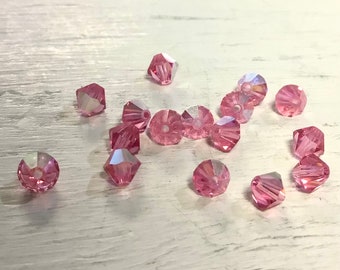 4mm Rose AB Austrian Swarovski Crystals, 4mm Rose ab Bicone Crystal, Swarovski Rose ab Crystal, 4mm Rose AB, 4mm Dark Pink Crystal, Bicone