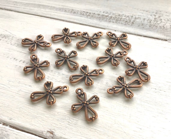 Copper Cross Charm, Antique Copper Vintage Cross Charm, 12 pieces, Antique  Cross Charm, Bracelet Cross Charm, Copper Cross, Bead Source