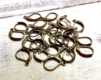 Antique Brass Leverback Earwires, Antique Gold Leverback, Antique Brass Earwire, Fancy Leverback Earwire, Julie's Bead Store, Antique Brass