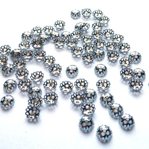 Antique Silver Plated 6mm Rosary Filigree Bead Cap, 144 pieces, Antique Silver Bead Cap, 6mm Silver Bead Cap, 6mm Filigree Bead Cap, 5mm Cap