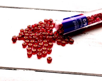 6/0 Rojo plateado, Perla de semilla de rubí claro, Tamaño 6 Perla de semilla roja, Rojo cereza, Rojo lápiz labial, Rojo del día de San Valentín, Perla de semilla roja de Navidad, 6/0