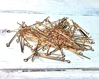 Paquete de 144 piezas, alfileres de ojo chapados en oro de 1 pulgada, alfileres de ojo chapados en oro, alfiler de ojo chapado en oro de 1", alfiler a granel, alfileres de rosario, cable de rosario dorado