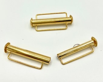 2 Sets, Gold Plated Slide Clasp, 26mm, 1 Inch Slide Clasp, Multi-Strand Slide Clasp, Loom Clasp, Woven Bracelet Clasp, Seed Bead Clasp, Gold