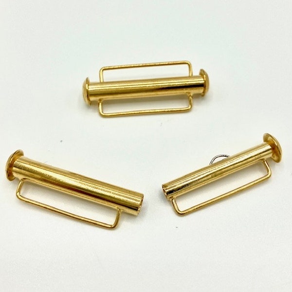 2 Sets, Gold Plated Slide Clasp, 26mm, 1 Inch Slide Clasp, Multi-Strand Slide Clasp, Loom Clasp, Woven Bracelet Clasp, Seed Bead Clasp, Gold