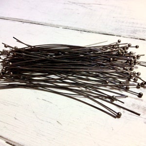 Gunmetal 2.75 inch Ball Head Pins, 22 gauge, 2mm Ball Headpin, Black Oxide Ball Headpin, Wire Wrapping Headpins, Art Show Headpins, Gunmetal