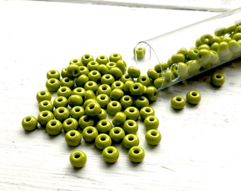 6/0 Opaque Chartreuse Green, 6/0 Olive Green, 6/0 Pea Soup Green, 6/0 Opaque Olivine, Size 6 Olive Green Seed Beads, Opaque Olive Green, Pea