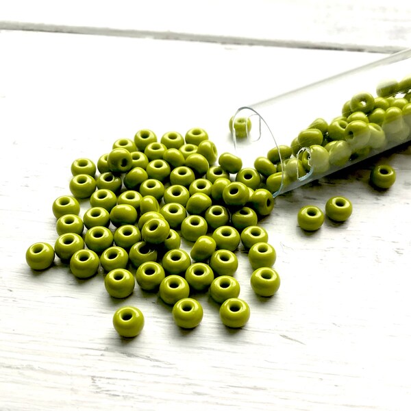 6/0 Opaque Chartreuse Green, 6/0 Olive Green, 6/0 Pea Soup Green, 6/0 Opaque Olivine, Size 6 Olive Green Seed Beads, Opaque Olive Green, Pea