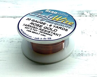20 Gauge Rose Gold Wire, Non-Tarnish, 6 yard Spool, Bright Copper Round Wire, 18 foot spool, 20 Gauge Wire, Rose Gold Wire Wrapping Wire