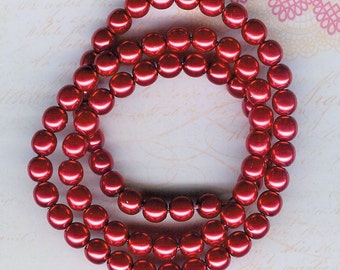 8mm Jablonex Red Czech Glass Pearl Beads, 75 pieces, 8mm Red Glass Pearl, Red Czech Glass, 8mm Ruby Pearl, 8mm Czech Glass, Cherry Red