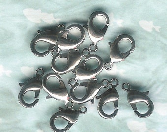 12pc-12mm x 6,5mm pinza de langosta chapada en plata antigua de alta calidad, pinza de langosta estándar, cierre fácil, pinza de langosta, cierre de níquel de 12mm