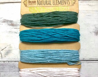 Hemp 4 Color Card, 20 lb Test Hemp, Aqua Shades, 1 mm Hemp, 100% Hemp Cord, Turquoise Hemp, Teal Hemp, Aqua Hemp, White Hemp, Blue Hemp