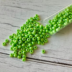 8/0 Seed Bead AB Lime Green, 22 gram/5 inch tube, Size 8 Glass Seed Bead, Opaque Lime Green Seed Bead, Julie's Bead Store, Mt Dew Green Bead image 1