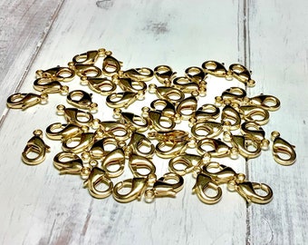 50pc-15mm x 8mm High Quality Gold Plated Lobster Claw, Large Lobster Claw, Shiny Gold Lobster Claw, 15mm Lobster, Bright Gold Clasp