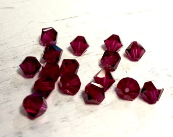 4mm Ruby Fuchsia Austrian Swarovski Crystals, 16 piece pack, Ruby Fuchsia, 4mm Swarovski Bicone, 4mm Swarovski Crystal, Ruby Crystal, 4mm