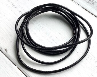 Cuero negro de 2 mm, sección de 3,5 pies, cordón de cuero negro de 2 mm, cordón de cuero indio, cordón negro de 2 mm, pulsera de cuero, collar de cuero