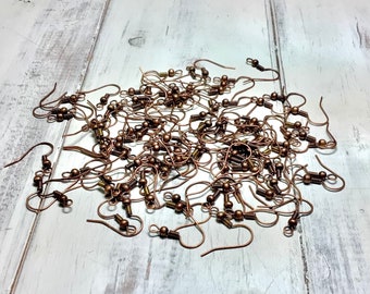 100 PIEZAS, Bola de cobre y pendientes de bobina, Pendientes de cobre antiguos, Cables de pendientes de cobre, Hallazgos de pendientes de cobre, Tienda de cuentas de Julie, Cobre