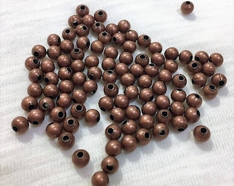 Cuentas redondas chapadas en cobre antiguo de 4 mm, 100 piezas, cobre antiguo de 4 mm, metal de cobre de 4 mm, cobre redondo de 4 mm, espaciador de cobre antiguo, cuenta de acero