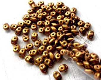 22.5 grams-2.5x5mm Superduo, Crystal Goldenrod Superduo, Bead Weaving, Two-Hole Bead, Rainbow Brown Super Duo, DU0500030-01730