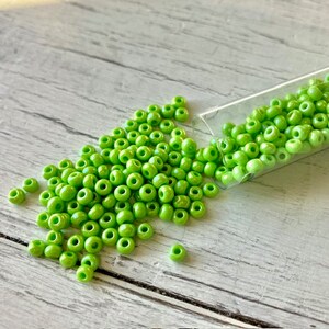 8/0 Seed Bead AB Lime Green, 22 gram/5 inch tube, Size 8 Glass Seed Bead, Opaque Lime Green Seed Bead, Julie's Bead Store, Mt Dew Green Bead image 2