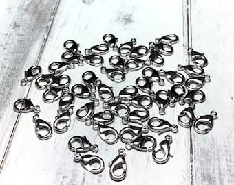50pc-15mm x 8mm High Quality Antique Silver Plated Lobster Claw, Large Lobster Claw, Easy Clasp, Lobster Claw, 15mm Lobster, Platinum Plated