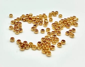 100 piezas, engarces chapados en oro, cuentas de engarce de 2,5 mm, cuentas de engarce de oro, espaciador de metal chapado en oro de 2,5 mm, espaciador de oro pequeño, espaciador de oro de metal pequeño