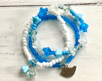 Kids Stretchy Bracelet Kit, Blue Bird Bracelet Kit, Flower Bracelet Kit, Anklet Kit, Bracelet Kit, Glass Bead Kit, DIY Kids Necklace Kit