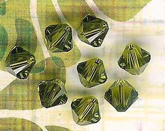 6mm Olivine Austrian Swarovski Crystals, 8 Pc Pk, Swarovski Olivine Crystal, 6mm Olivine, Olive Green Crystal Bicone, 6mm Olivine Green