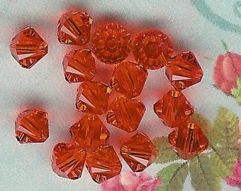 4mm Hyacinth Austrian Swarovski Crystals, 4mm Swarovski Orange Crystal, 4mm Orange Bicone Crystal, Swarovski Crystal Bead, Hyacinth Crystal
